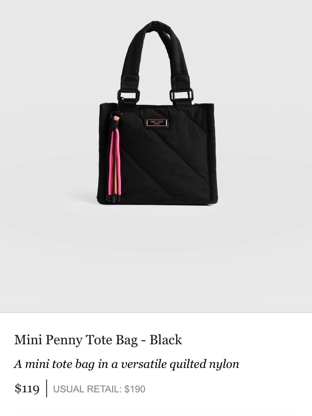 Mini Quilted Black Tote with Pink Tassel - Women Bags